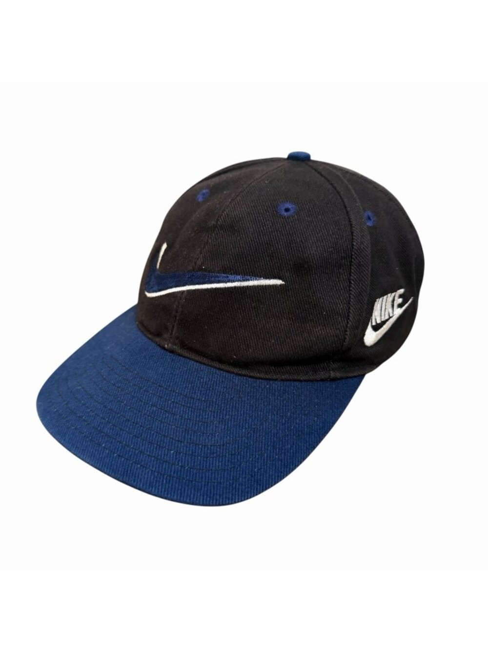 Vintage Nike SnapBack Hat Big Swoosh Taiwan 90s Swoosh Snap Black Blue